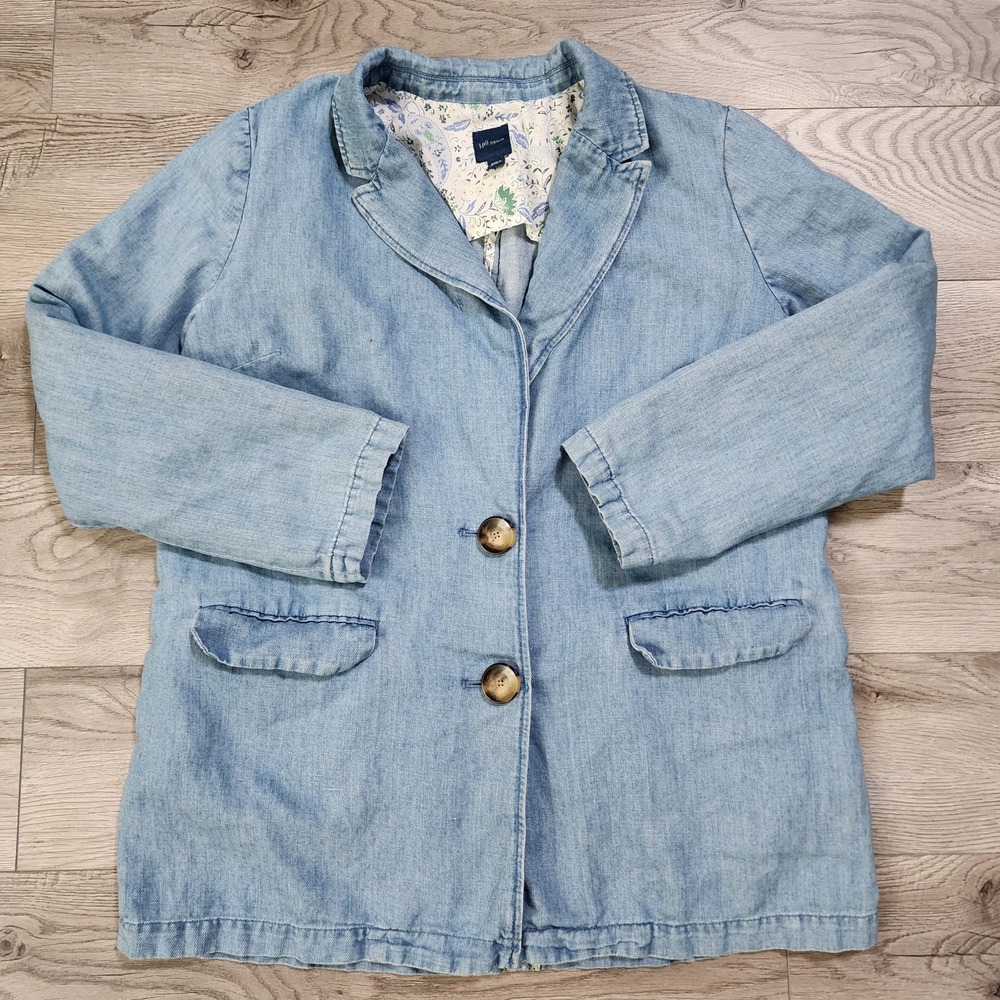 J Jill Womens Blue Denim Blazer Jacket Cape Wash Long Sleeve Size M